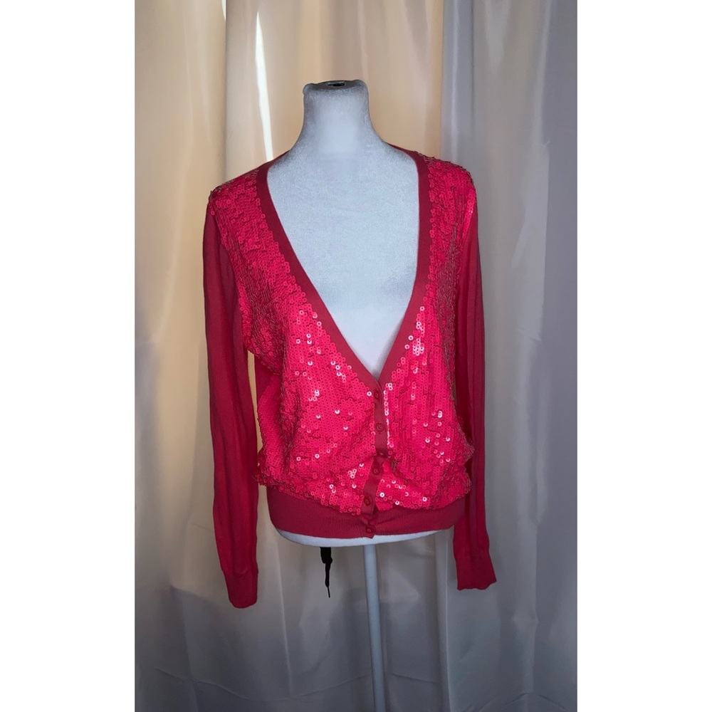 Moda International Pink Sequin Cardigan size M.       (C)